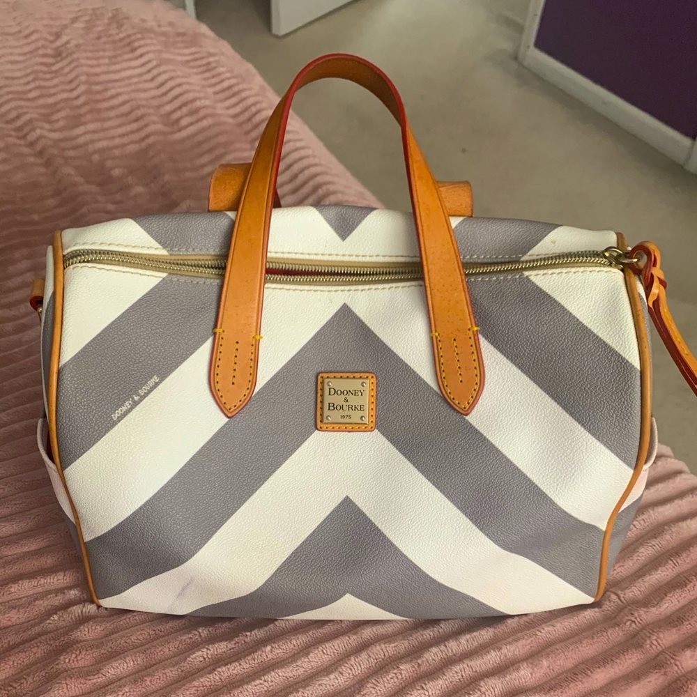 Dooney and Bourke Gray and White Chevron Bag